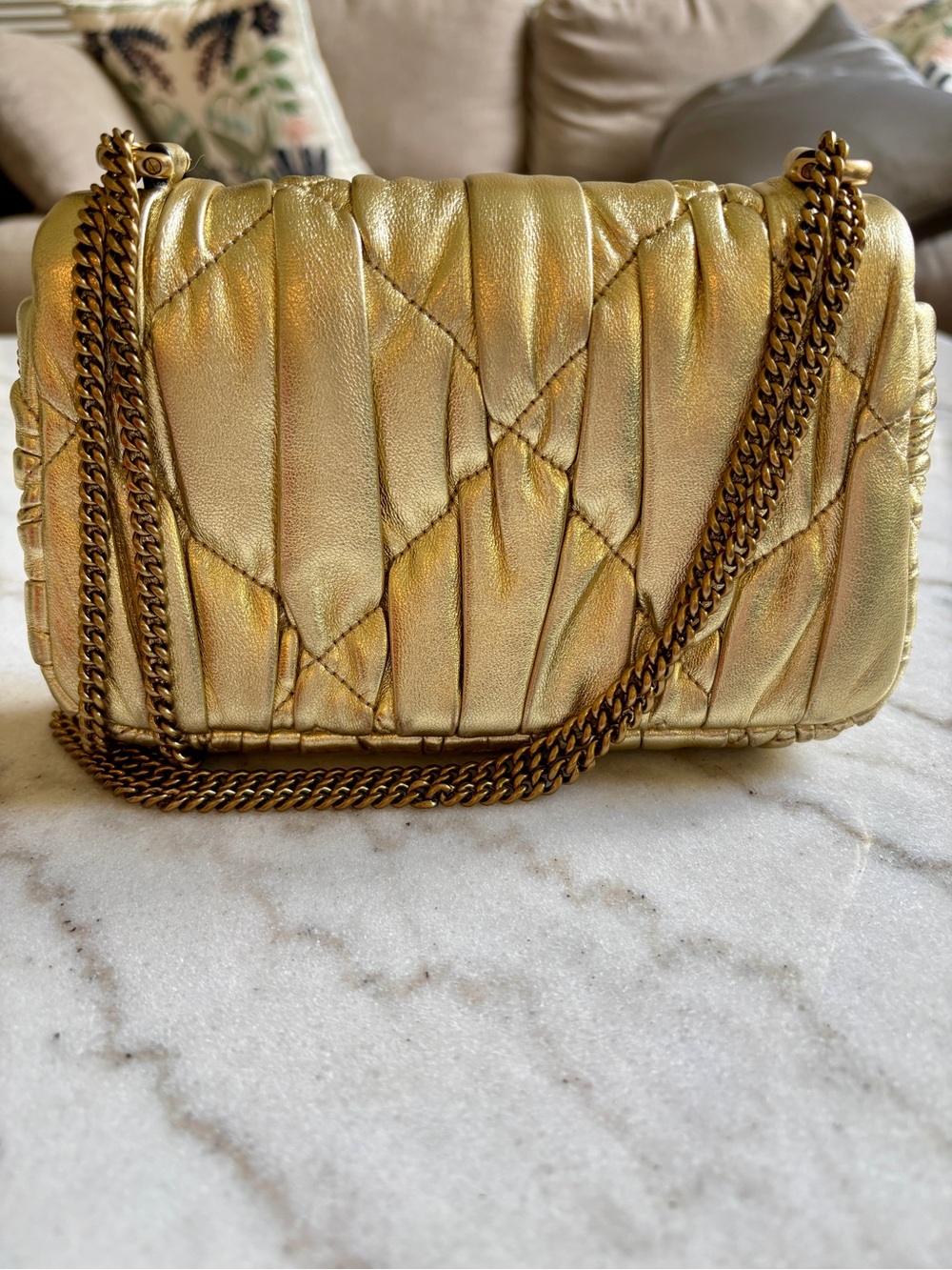 Tory Burch Kira Gold Quilted Leather Chain-Crossbody / Shoulder Bag - Picture 7 of 15